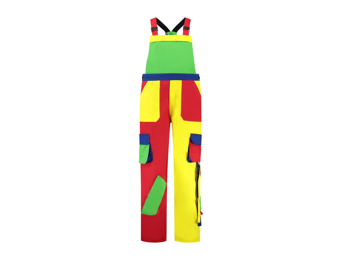 Bestex Tuinbroek rood/geel/groen/korenblauw/franje